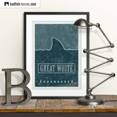 Great White | Endangered | Graphic Poster | © BadFishPosters.com